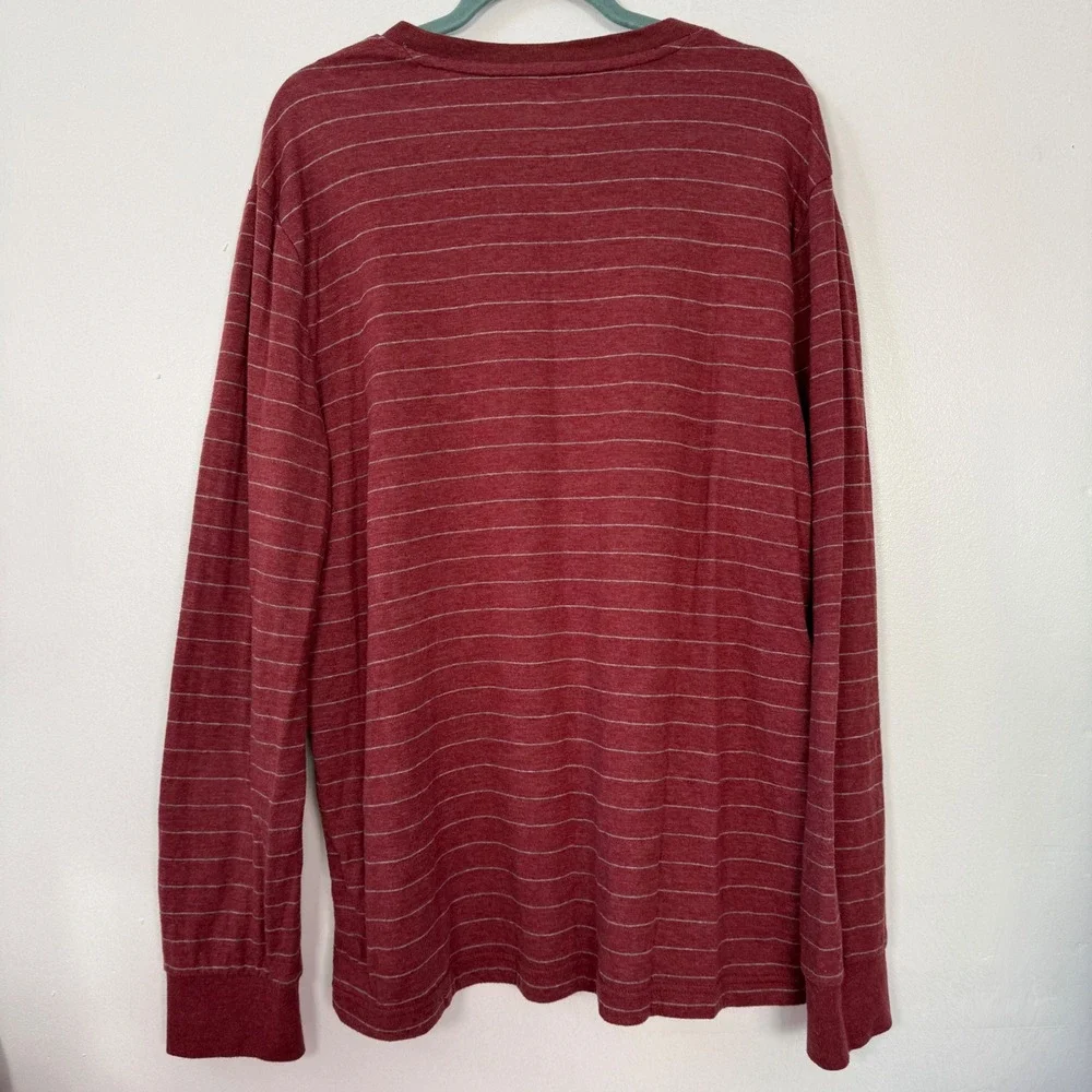 St Johns Bay Mens XL Henley Shirt Long Sleeve Burgundy Grey‎ Striped Super Soft